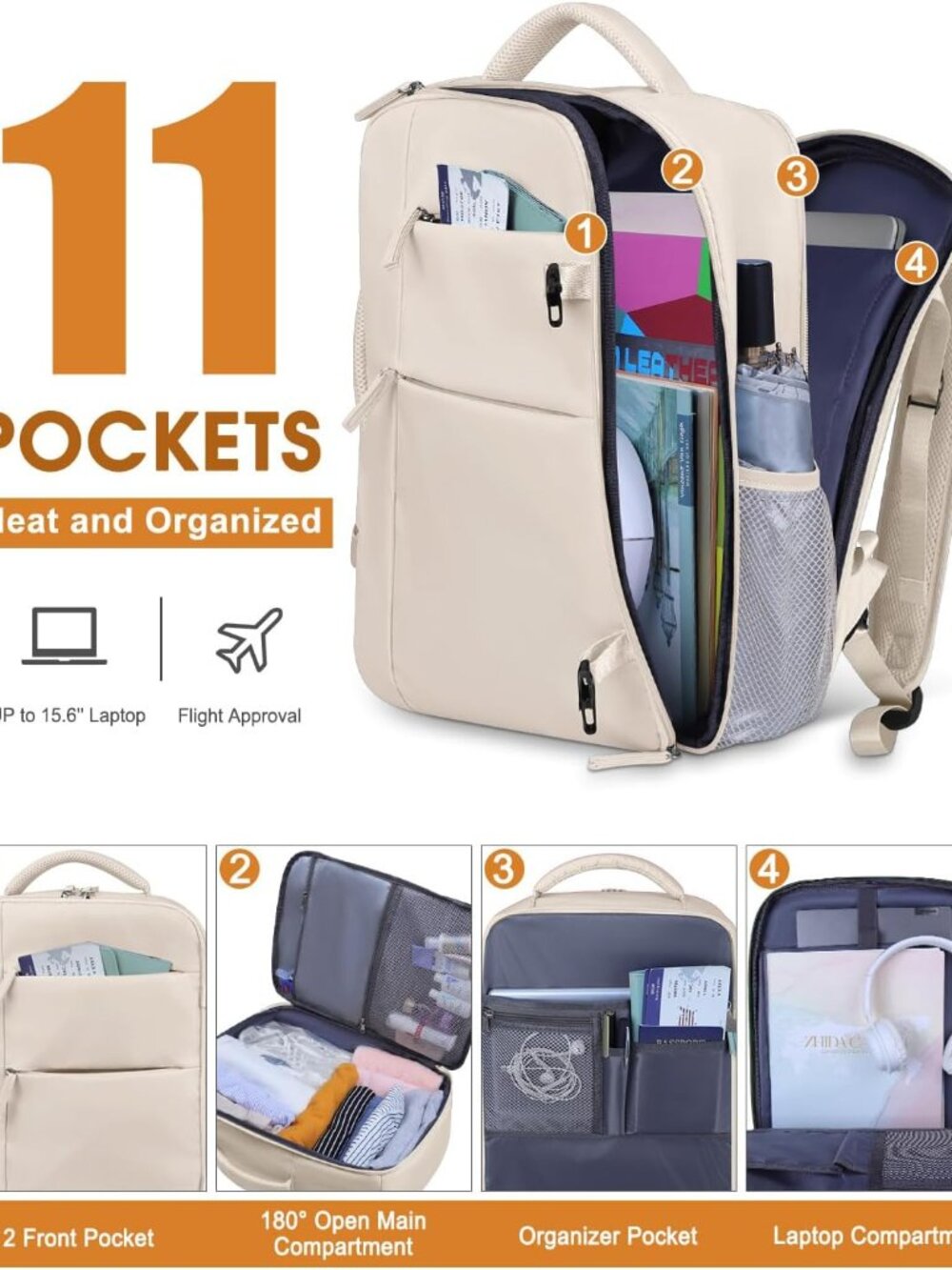 Travel Backpack for Women Men Waterproof Laptop Backpack Airlines Approved Carry - Picture 3 of 7